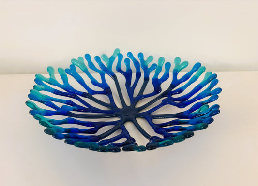 Large coral bowl in blue shades