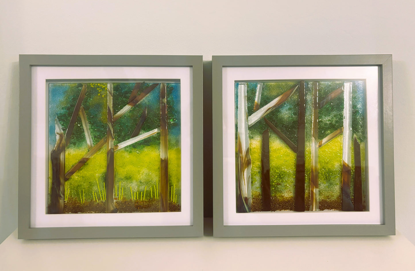Set of 2 framed forest scenes