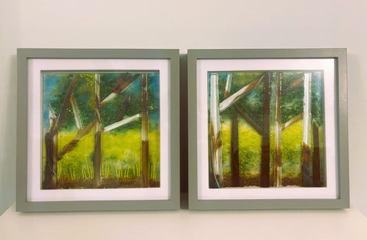 Set of 2 framed forest scenes